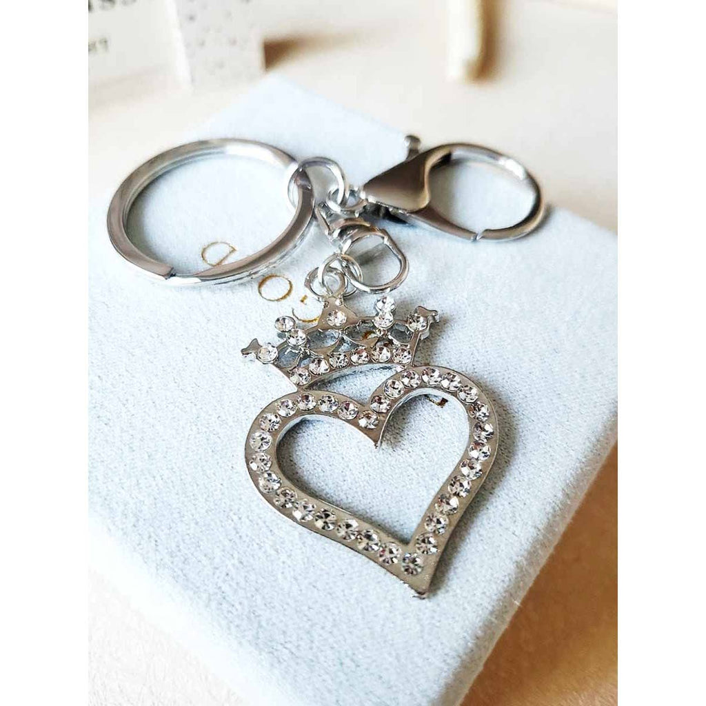 Rhinestone Heart with Crown Keychain