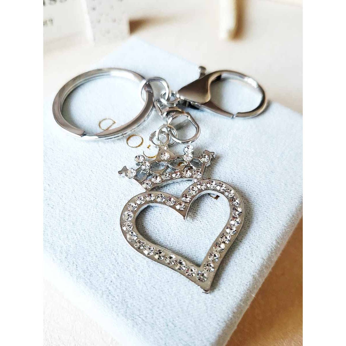 Rhinestone Heart with Crown Keychain