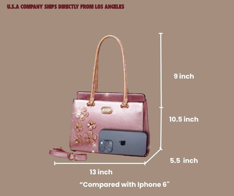 Brangio Italy Elegant Metallic Twinkle Cosmos Floral Handbag