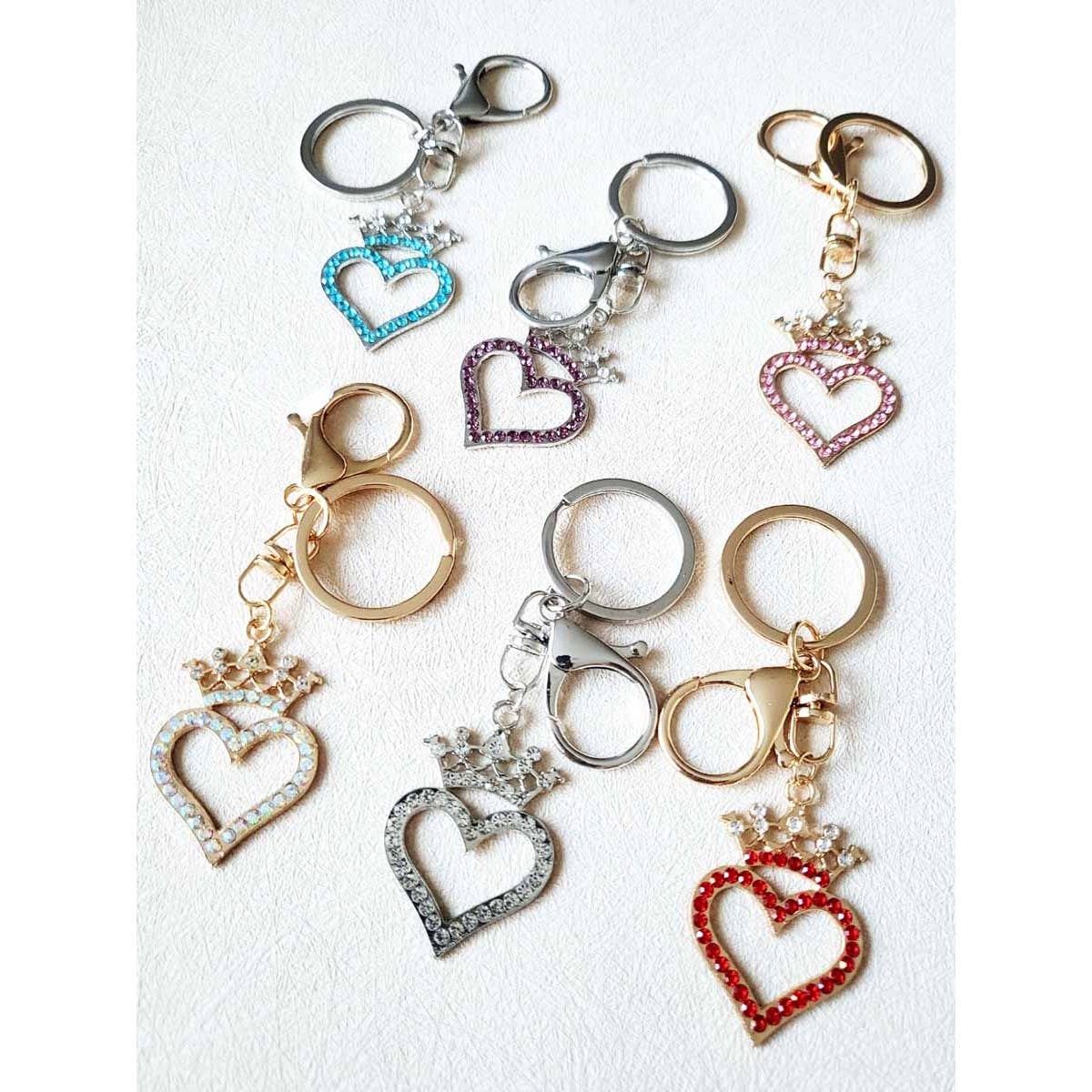 Rhinestone Heart with Crown Keychain